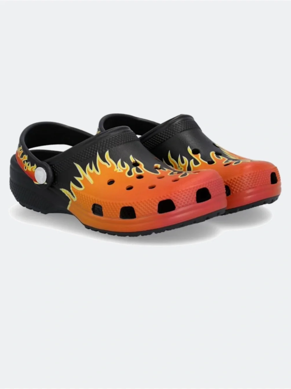 CROCS Kids Black Clogs with Orange & Yellow Flame Print